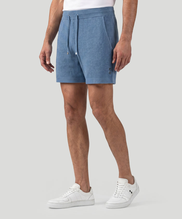Cotton-Cashmere Piqué Shorts: Blue Melange
