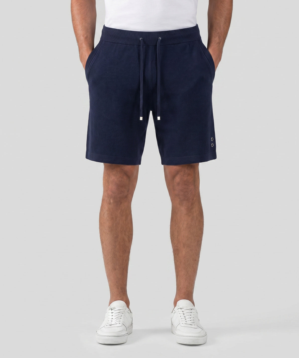 Cotton-Cashmere Piqué Shorts: Navy