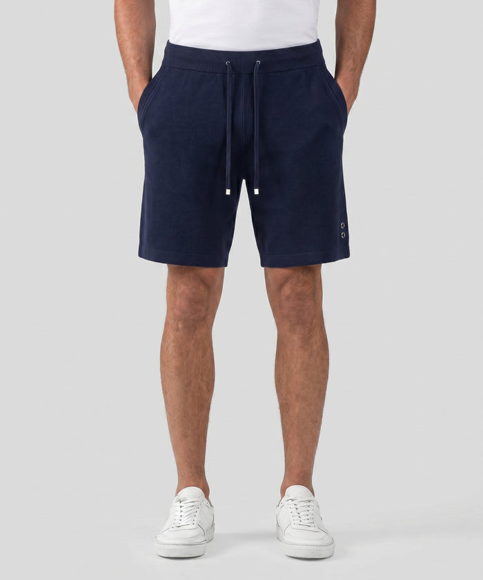 Cotton-Cashmere Piqué Shorts: Navy