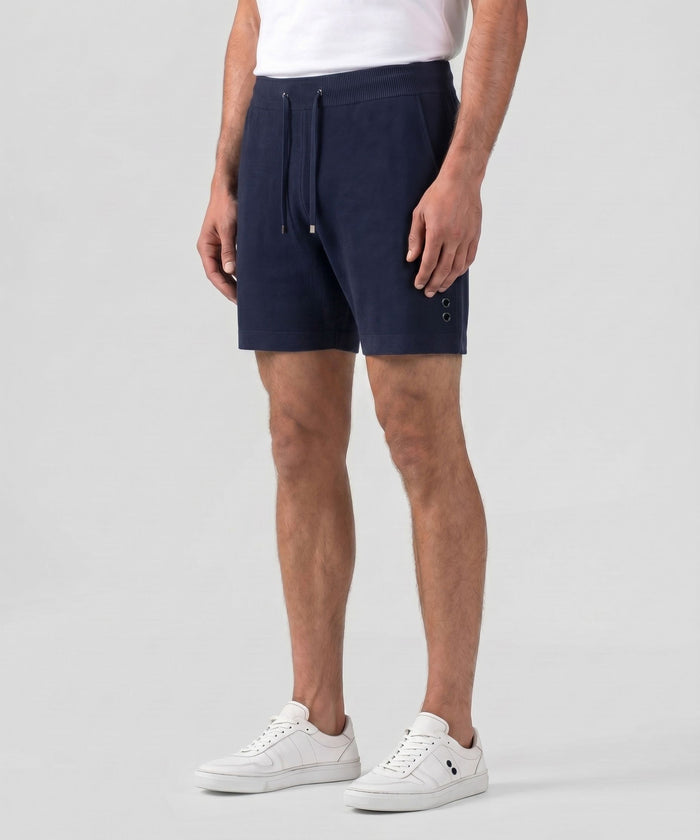 Cotton-Cashmere Piqué Shorts: Navy