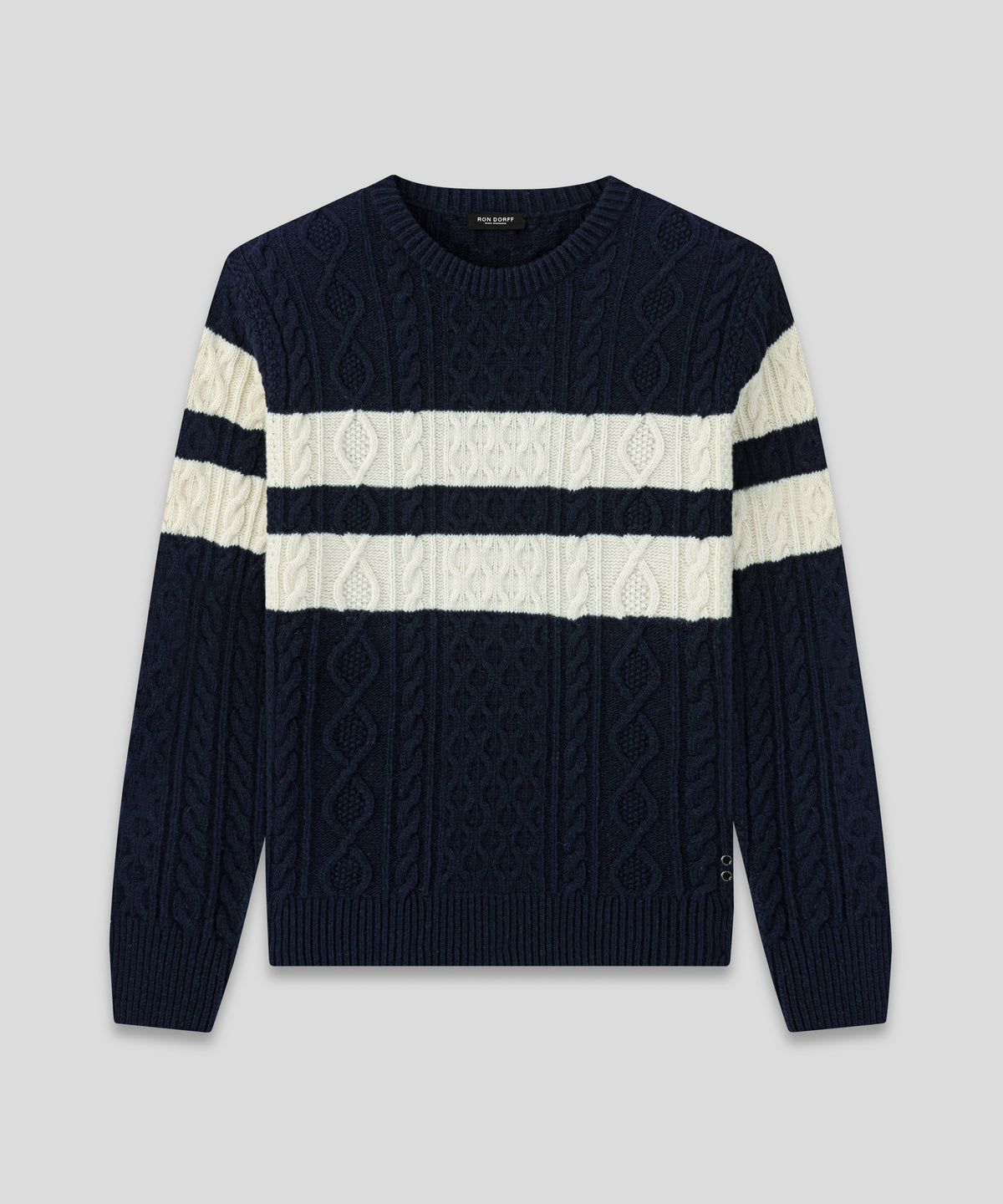 Wool-Cashmere Sweater Telemark w. Stripes: Navy/White