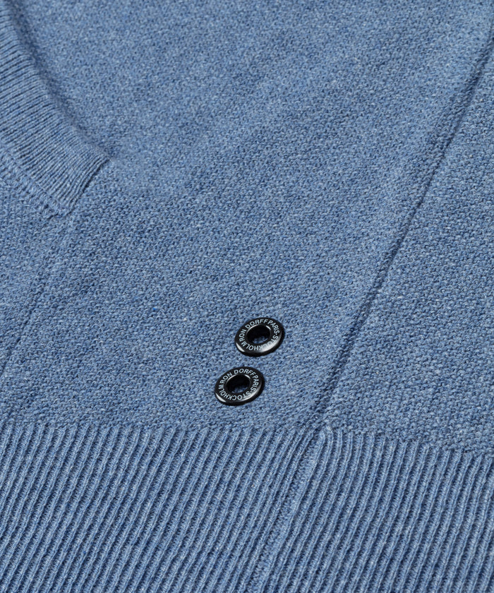 Cotton-Cashmere Piqué Hoodie Sweater: Blue Melange
