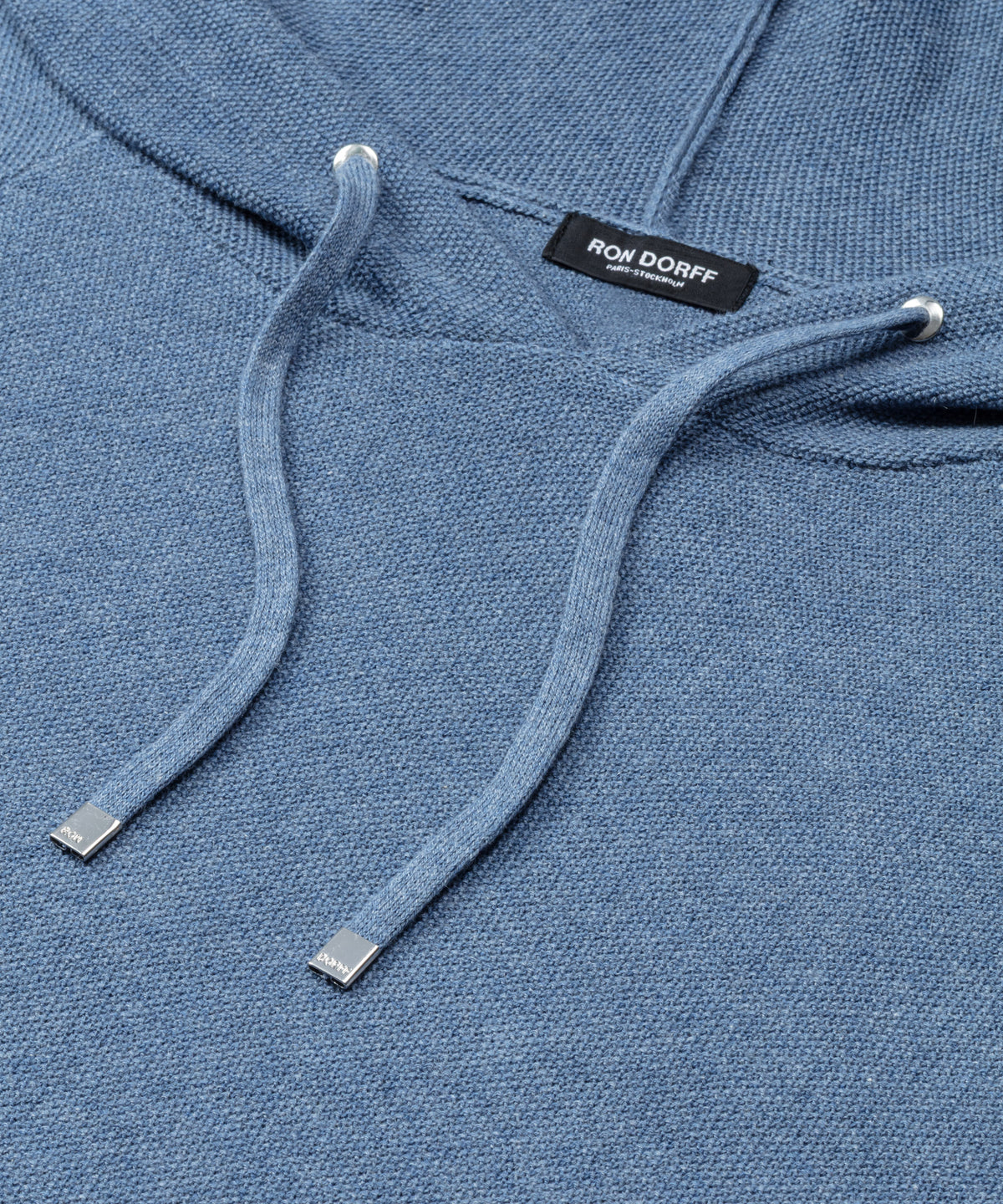 Cotton-Cashmere Piqué Hoodie Sweater: Blue Melange