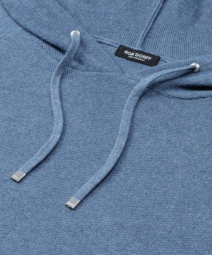 Cotton-Cashmere Piqué Hoodie Sweater: Blue Melange