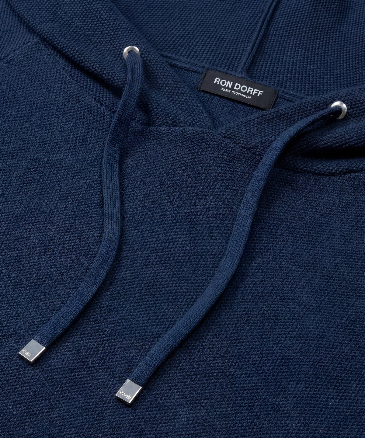 Cotton-Cashmere Piqué Hoodie Sweater: Navy