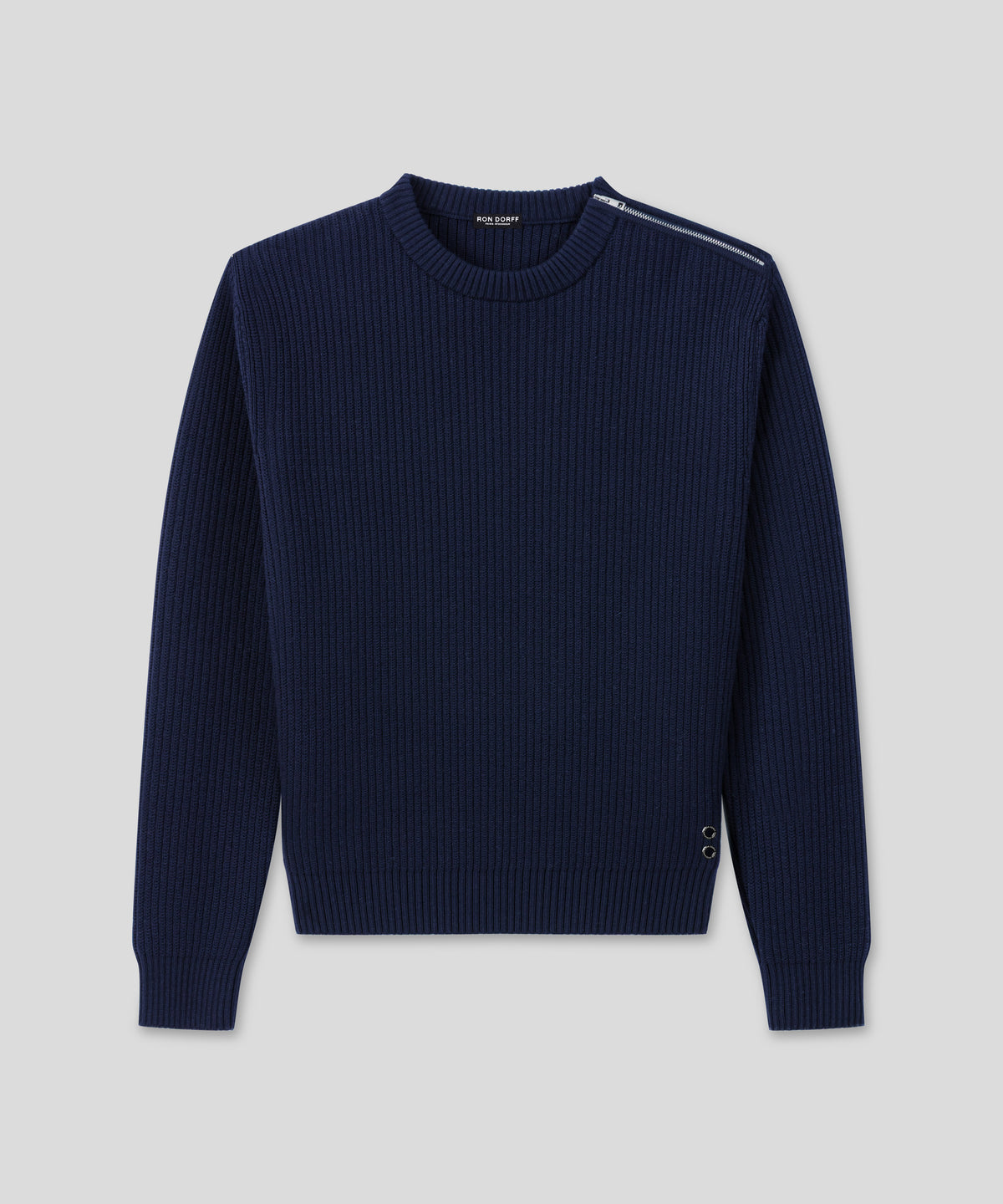 Zipped Ribbed Wool Sweater: Navy