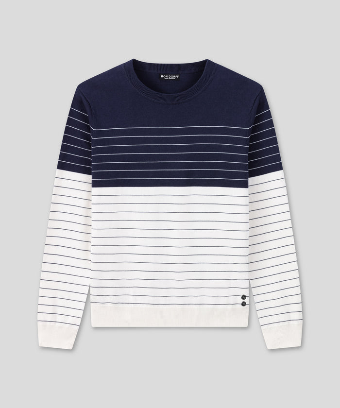 Cotton Sweater w. Pin Stripes: Navy/White