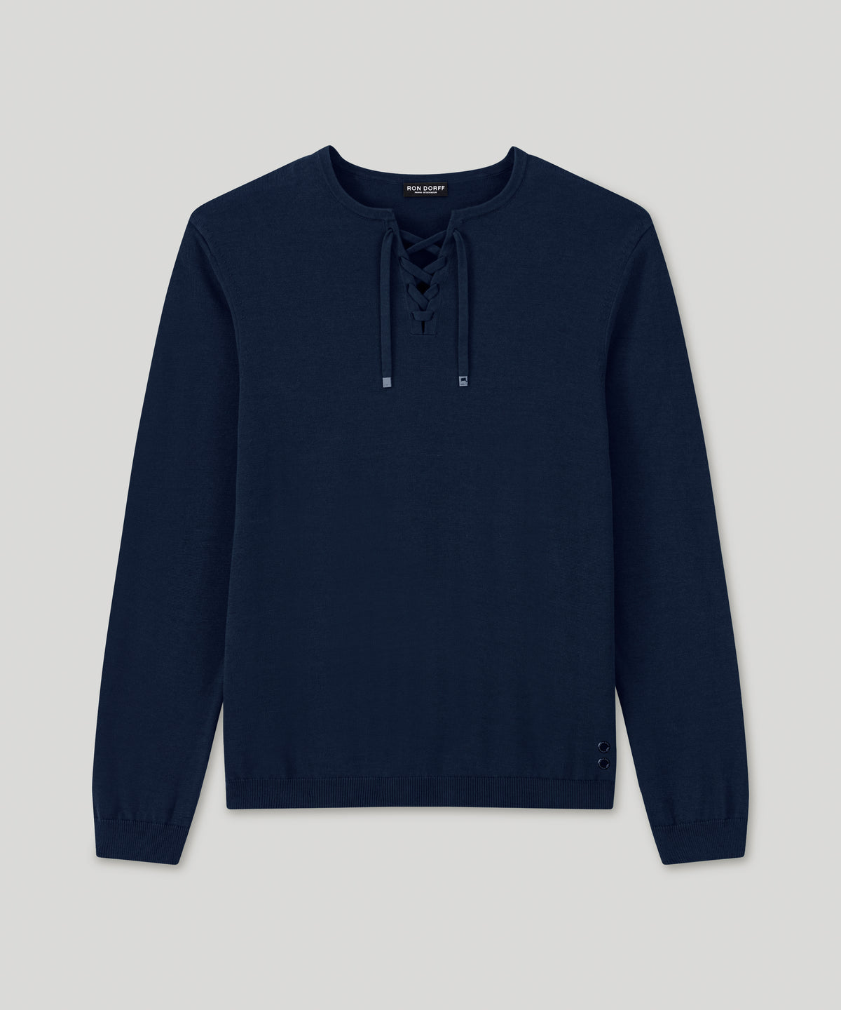Knitted Cotton Sweater w. Drawstrings: Navy