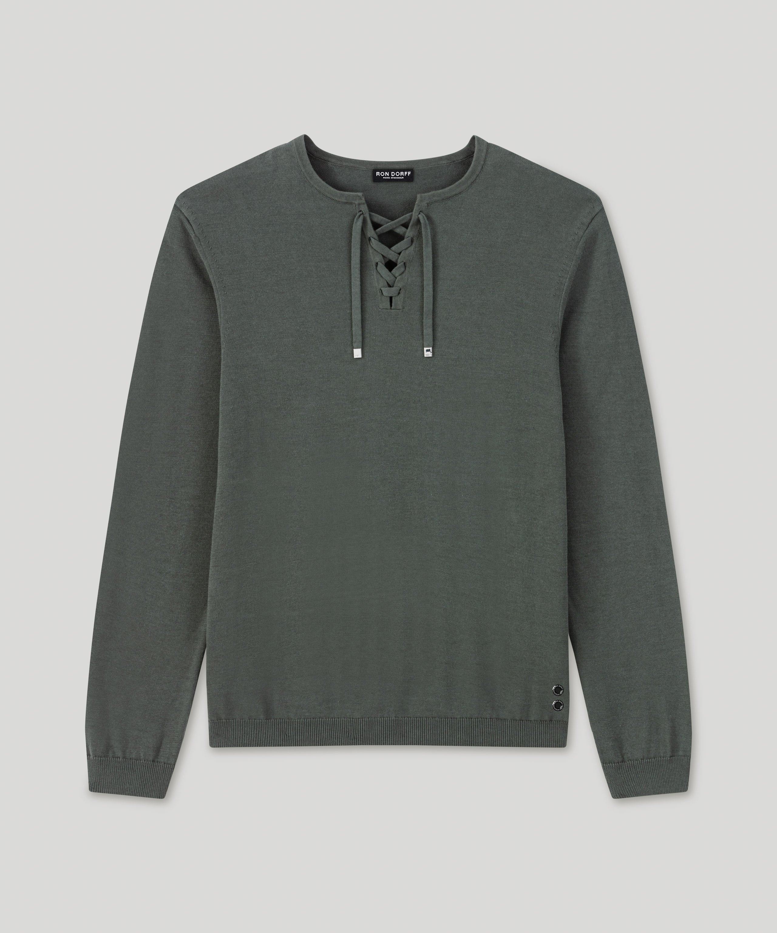 Knitted Cotton Sweater w. Drawstrings: Urban Khaki