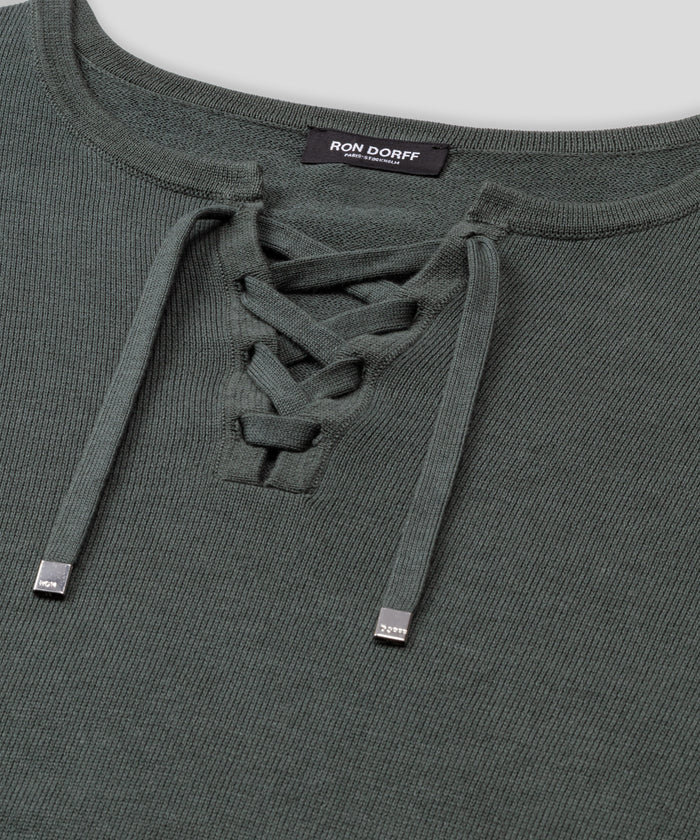 Knitted Cotton Sweater w. Drawstrings: Urban Khaki