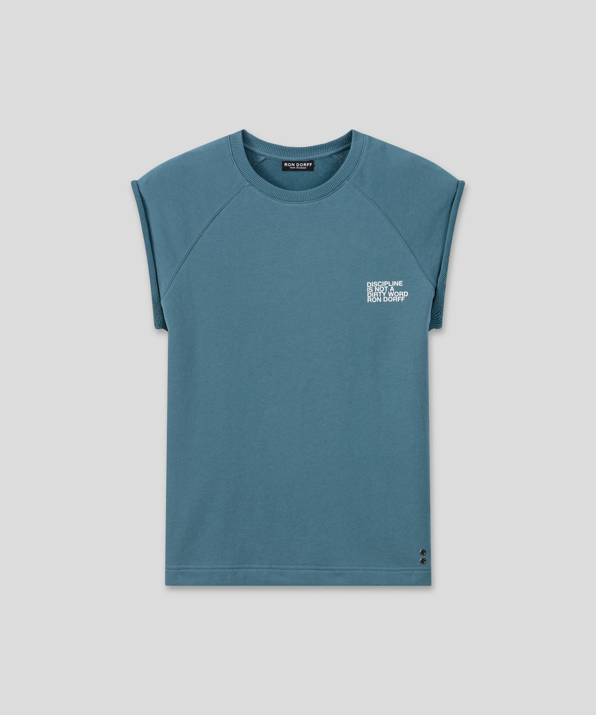 Organic Cotton Sleeveless Sweatshirt "DISCIPLINE": Baltic Blue