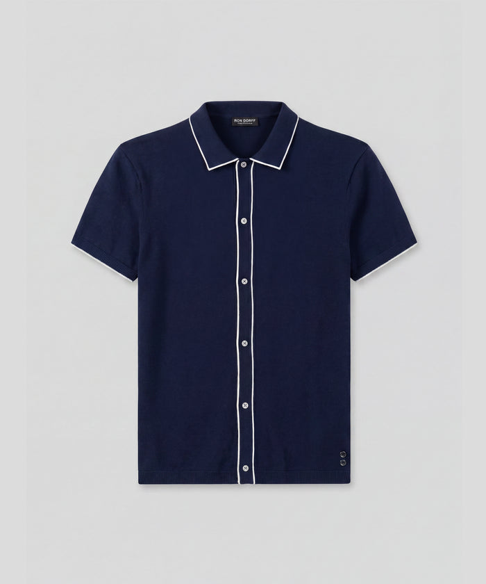 Cotton-Silk Shirt: Navy