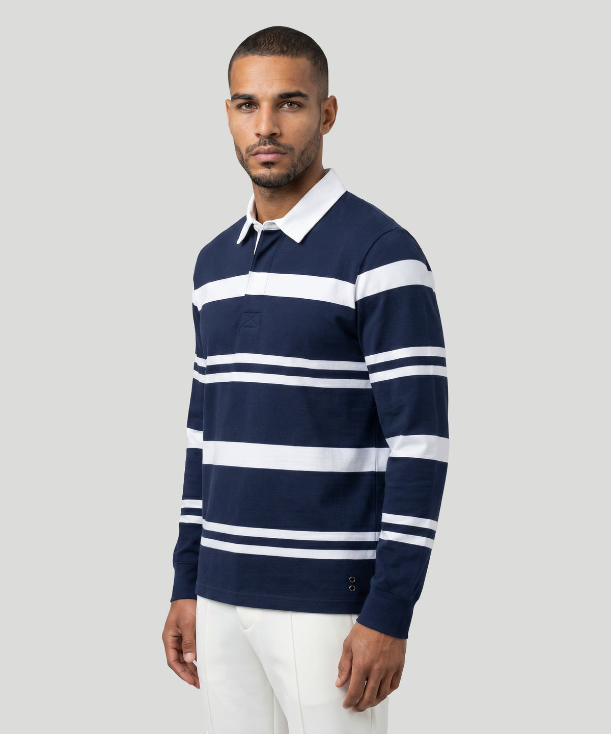 RD Rugby Polo w. Irregular Stripes: Navy/White