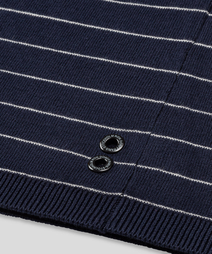 Knitted T-Shirt w. Pin Stripes: Navy/White