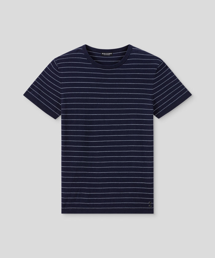 Knitted T-Shirt w. Pin Stripes: Navy/White