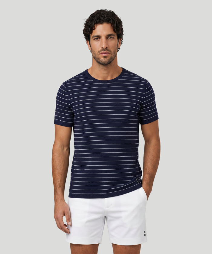 Knitted T-Shirt w. Pin Stripes: Navy/White