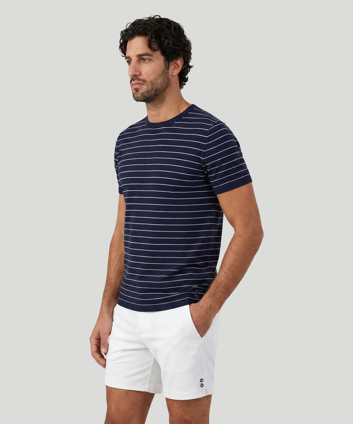 Knitted T-Shirt w. Pin Stripes: Navy/White