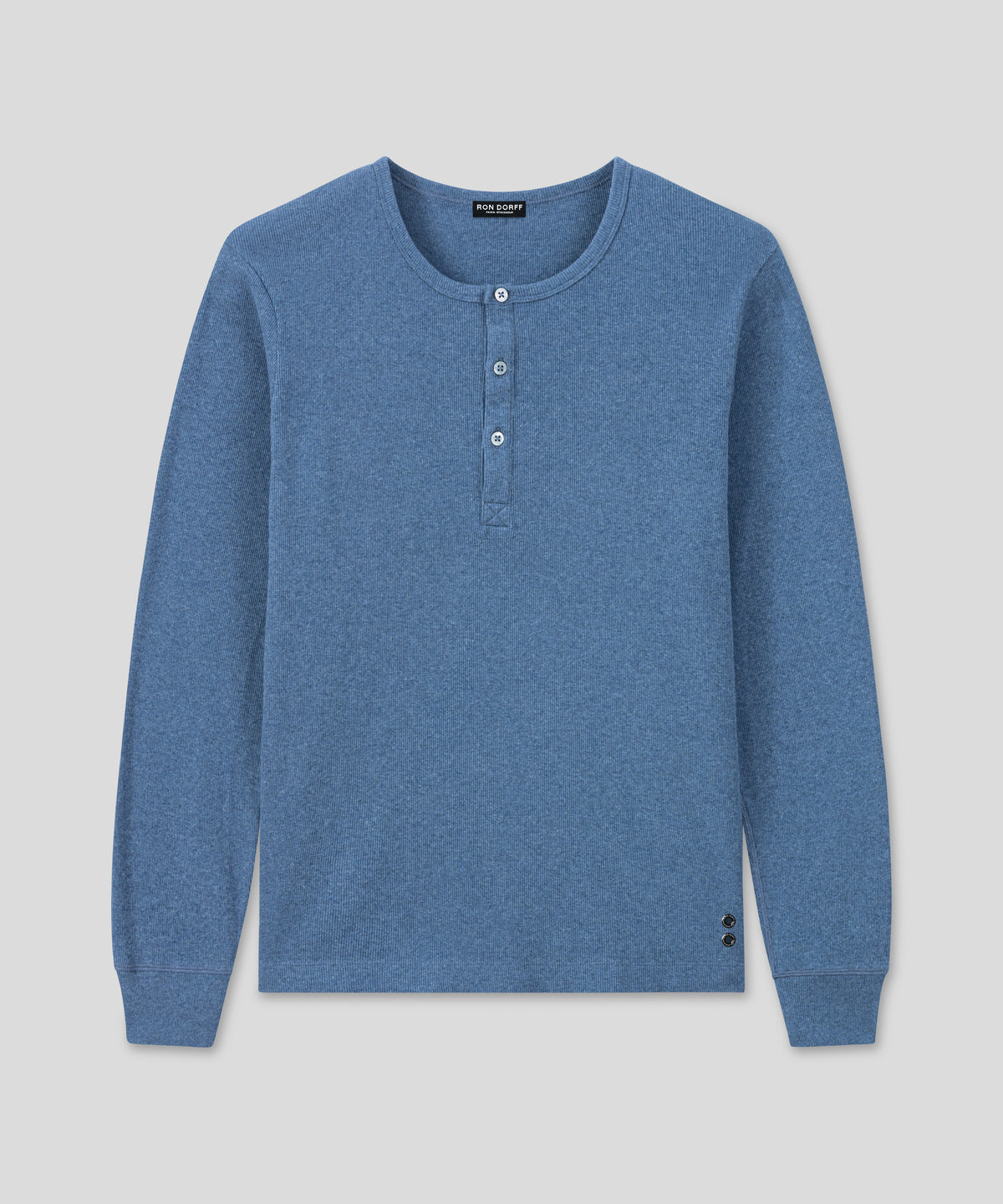 Army Ribbed Henley T-Shirt: Blue Melange