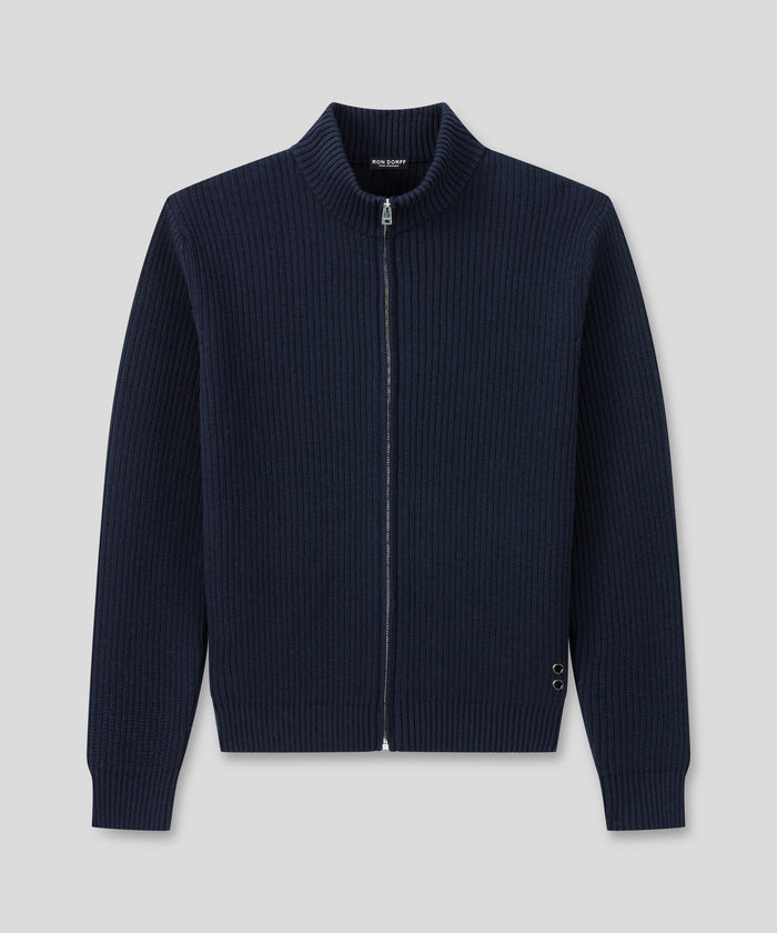 Ribbed Wool Zipped Jacket: Navy