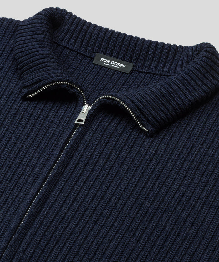Ribbed Wool Zipped Jacket: Navy
