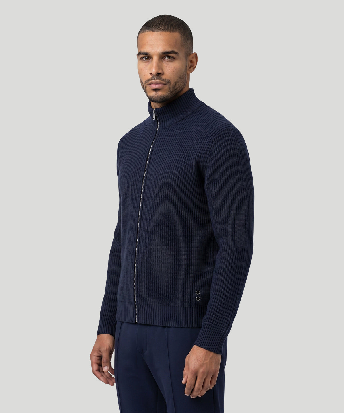 Ribbed Wool Zipped Jacket: Navy