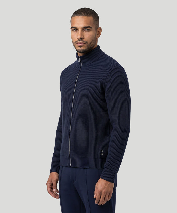 Ribbed Wool Zipped Jacket: Navy