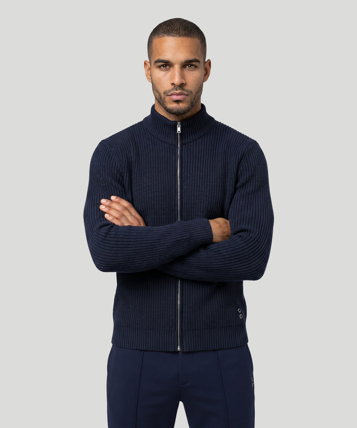 Ribbed Wool Zipped Jacket: Navy