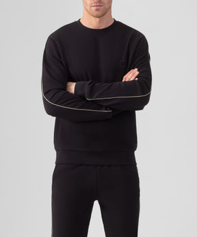 Cotton Piqué Sweatshirt w. Piping: Black