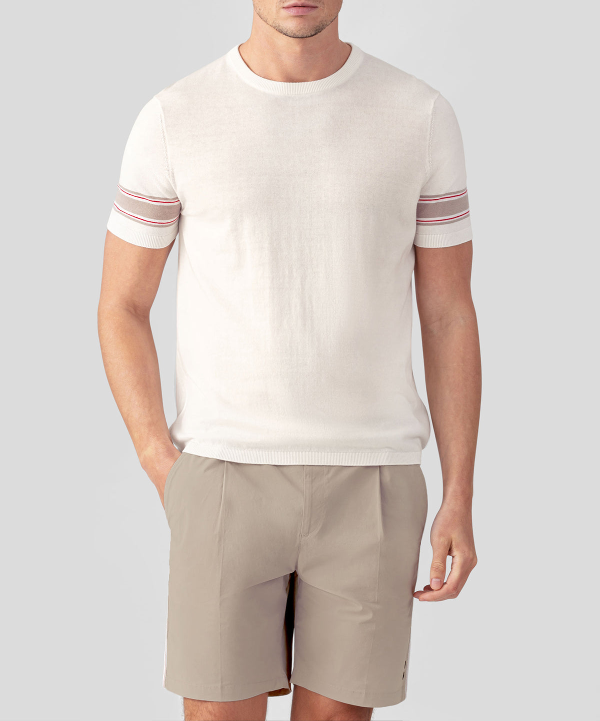 Knitted T-Shirt w. Stripes: Off White