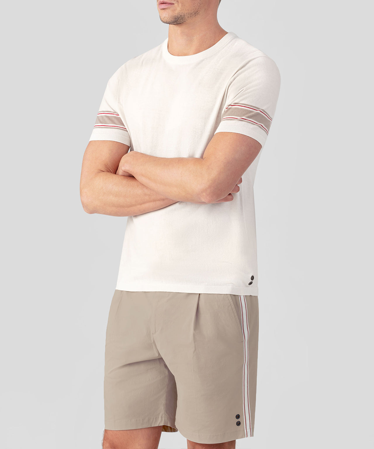 Knitted T-Shirt w. Stripes: Off White