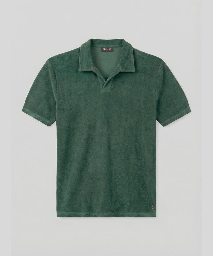 Cotton Terry V Neck Polo: Court Green