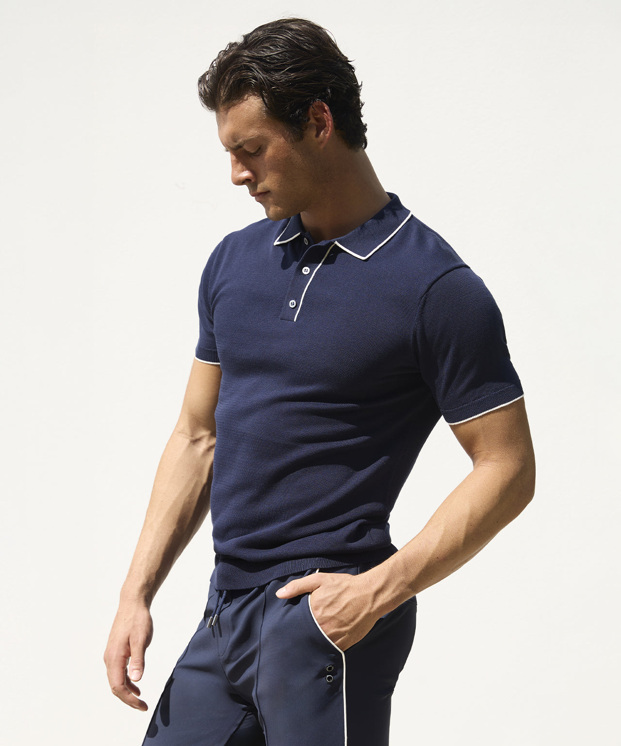 Cotton-Silk Polo: Navy