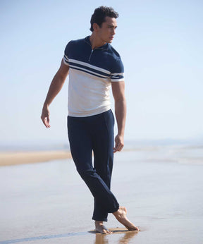 Cotton-Silk RD Polo Bicolor: Deep Ocean