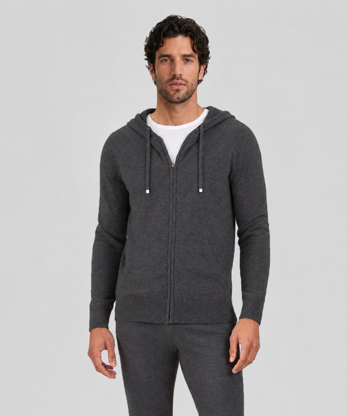 Cashmere Zipped Hoodie: Dark Grey Melange | Ron Dorff