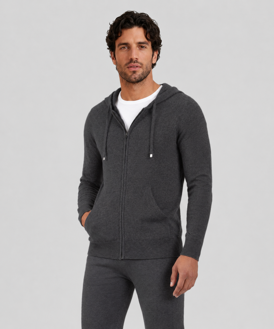 Cashmere Zipped Hoodie: Dark Grey Melange | Ron Dorff