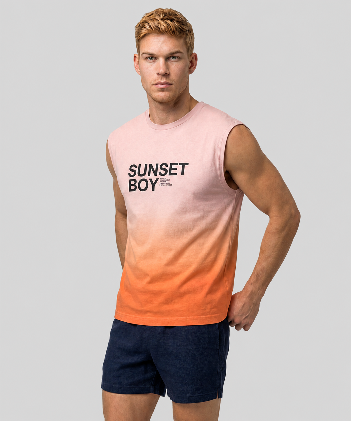 Organic Cotton Sleeveless T-Shirt "SUNSET BOY": Sunset Orange