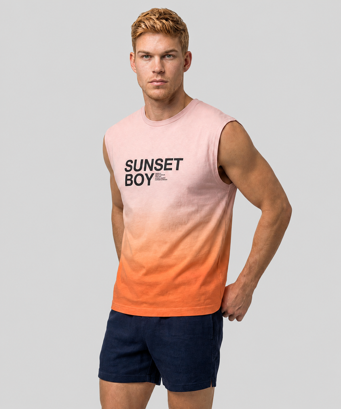 Organic Cotton Sleeveless T-Shirt "SUNSET BOY": Sunset Orange