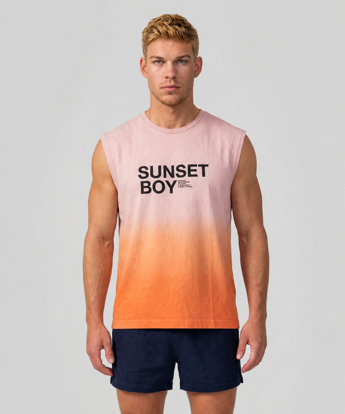 Organic Cotton Sleeveless T-Shirt "SUNSET BOY": Sunset Orange