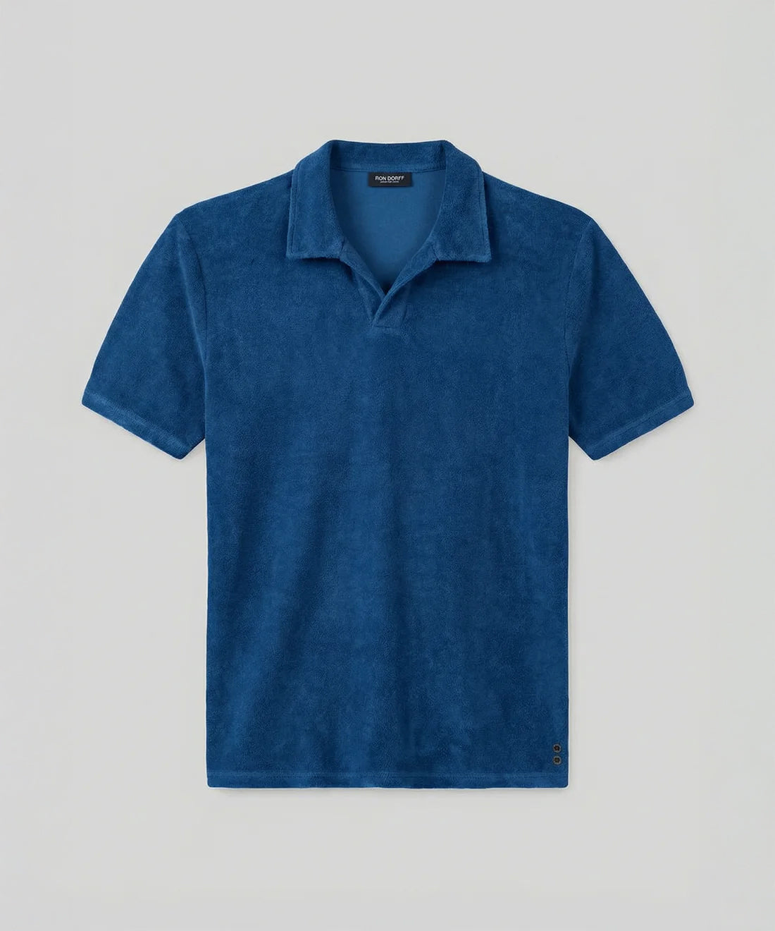Cotton Terry V Neck Polo Bleu | Ron Dorff