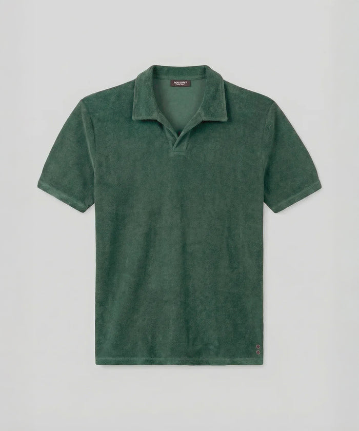 Cotton Terry V Neck Polo: Court Green