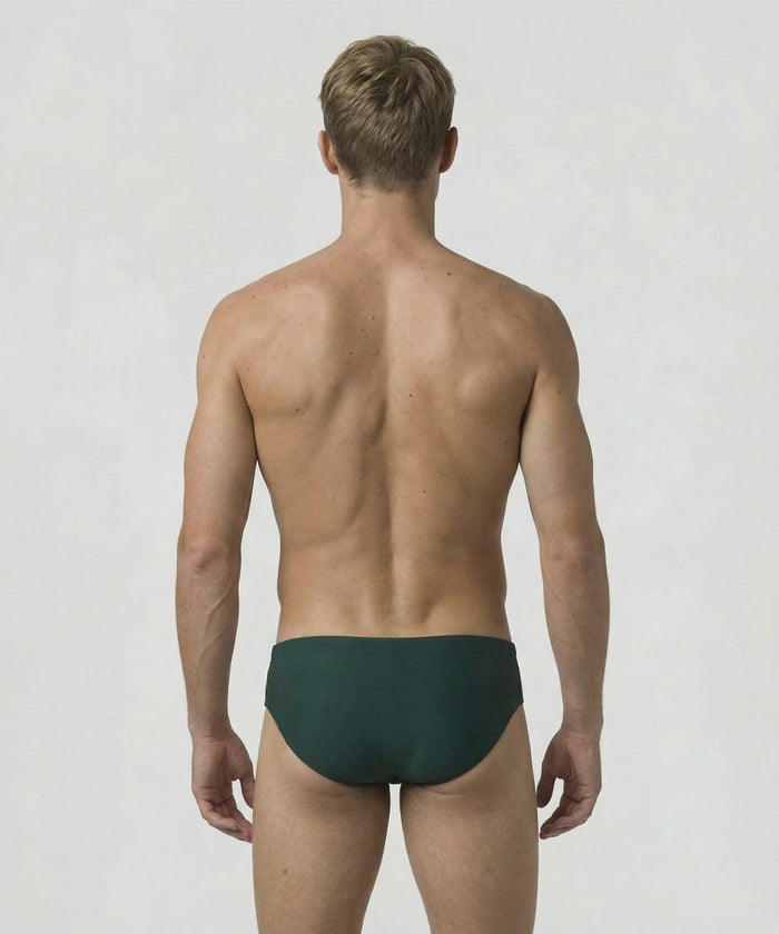 Swim Briefs w. Placed Vertical Thin Stripes: Court Green