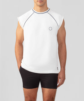 Organic Cotton Sleeveless Sweatshirt w. Piping: Off White