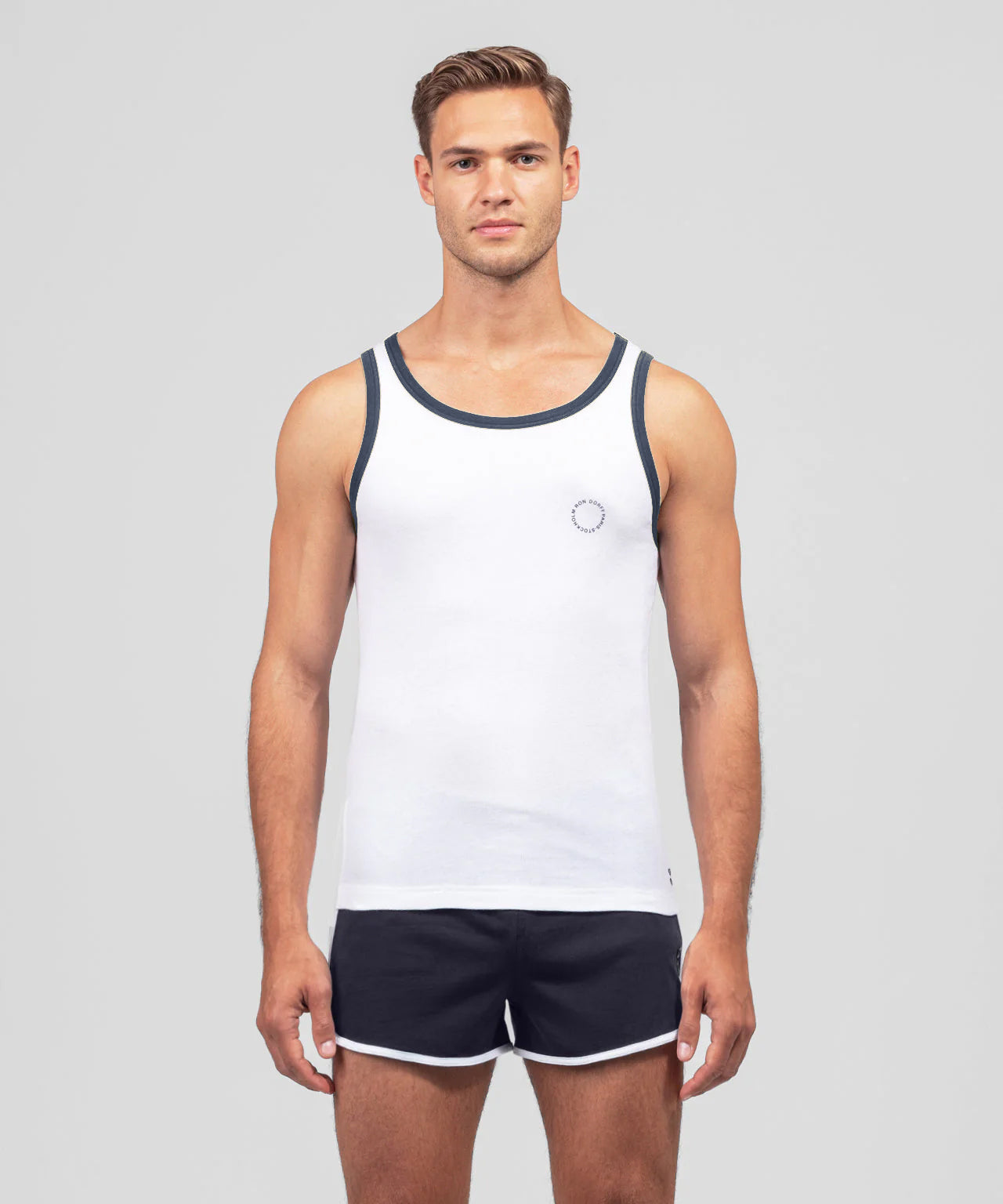 Ribbed Sports Tank Top: White/Skyfall