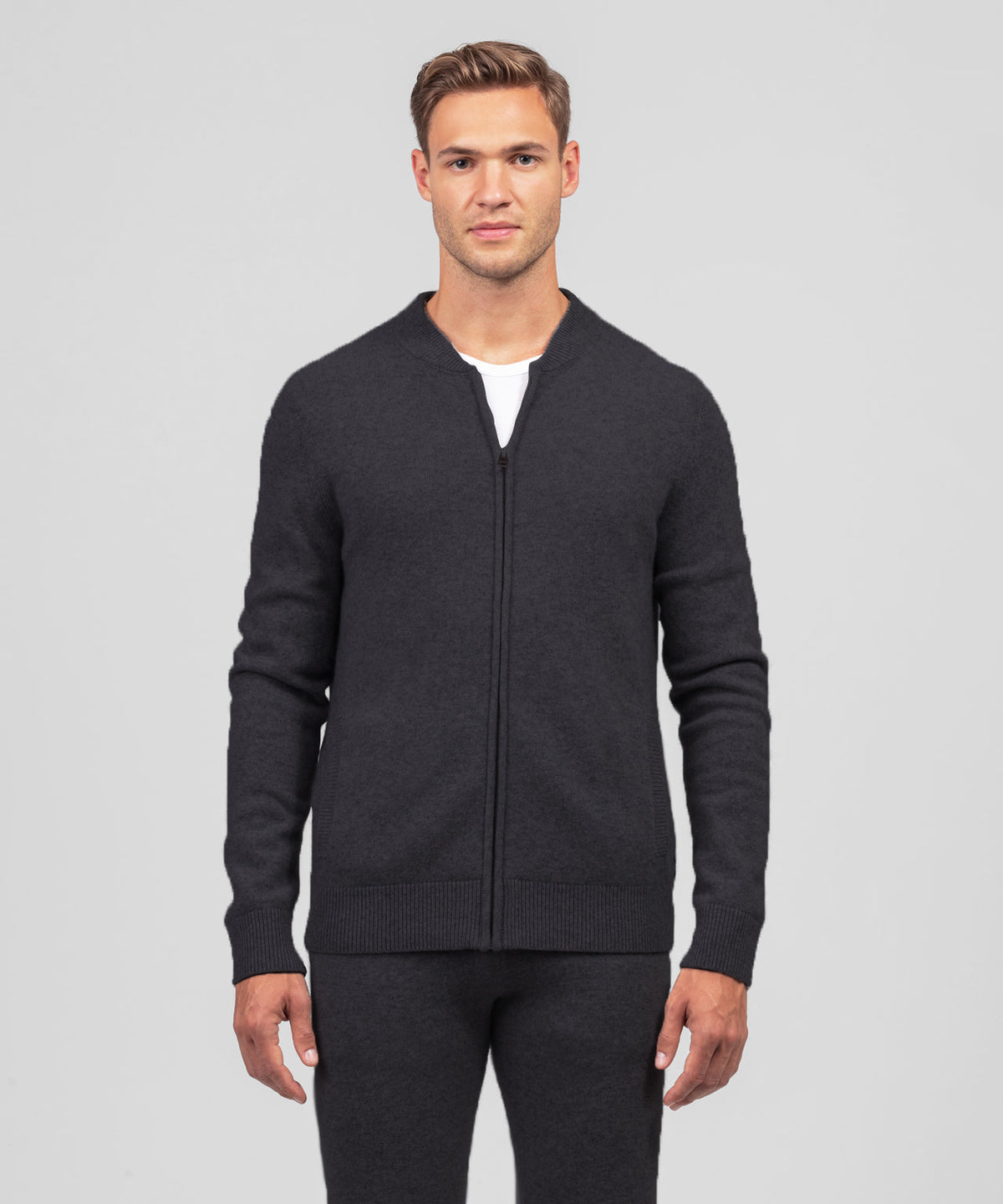 Cashmere Tennis Jacket: Dark Grey Melange