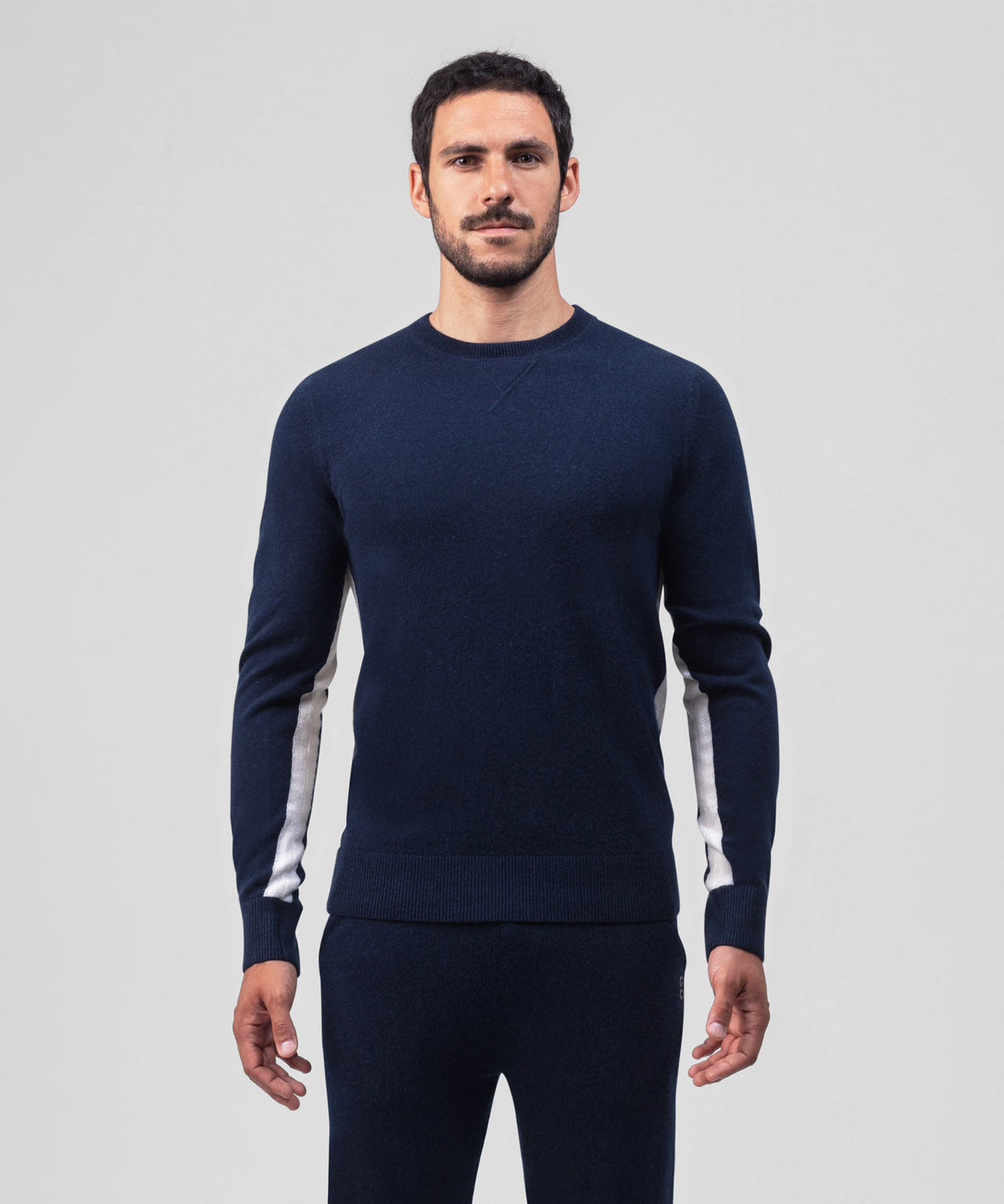 Cashmere Sweatshirt Side Lines: Navy