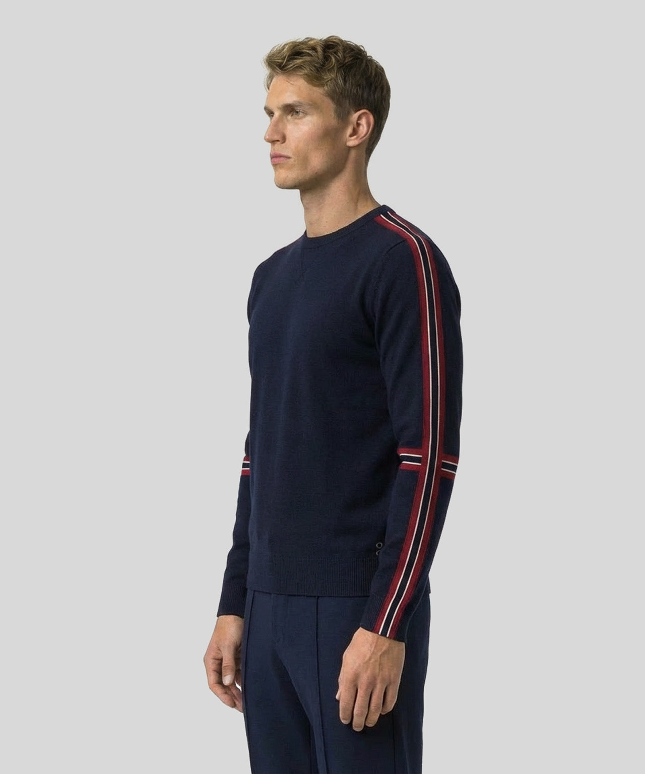 Cotton Cashmere Sweater w. Stripes: Navy