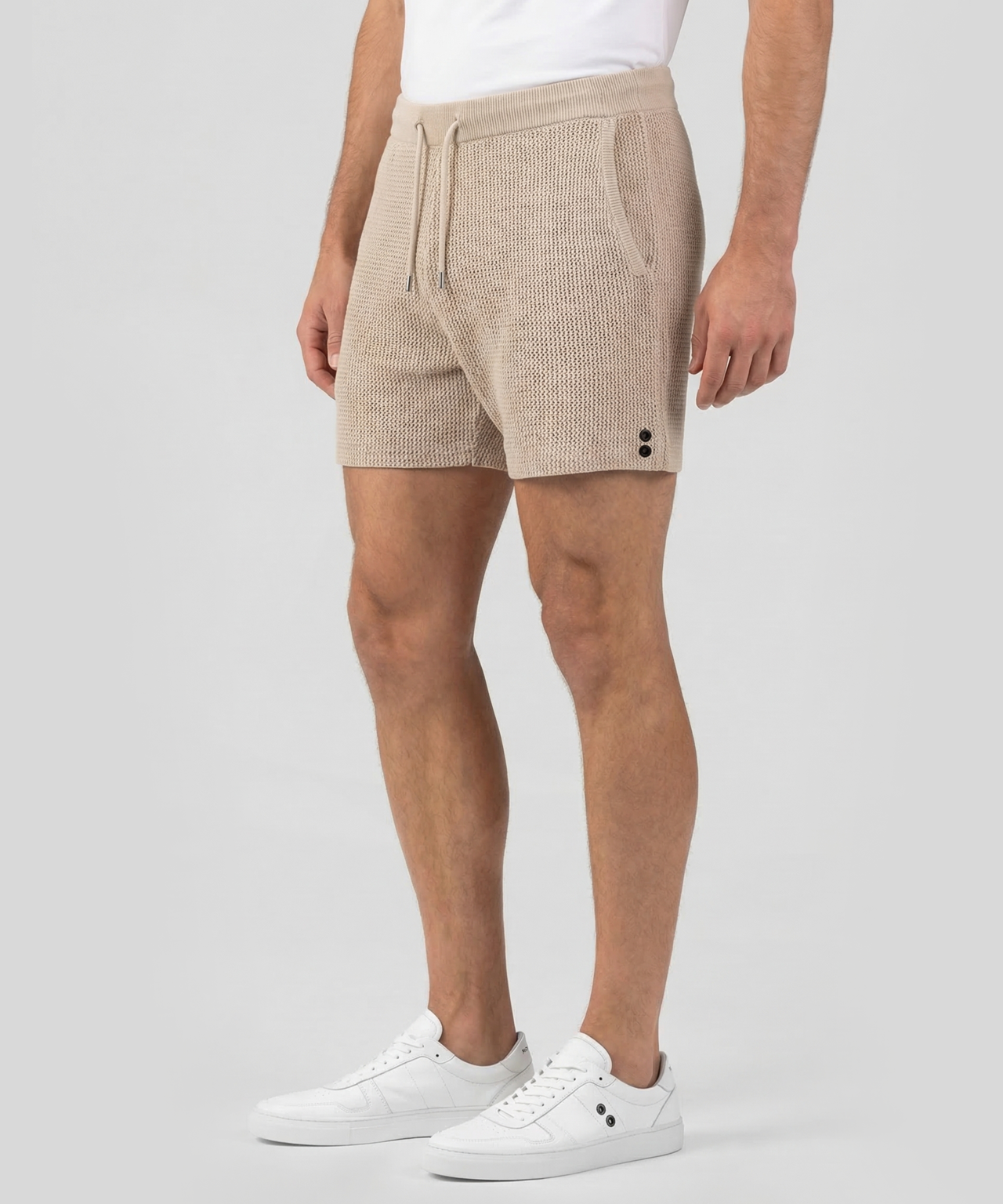 Organic Cotton Crochet Knit Shorts: Natural