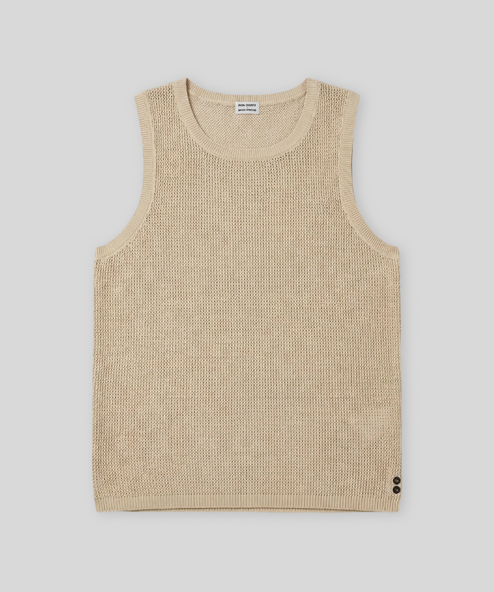 Organic Cotton Crochet Knit Tank Top: Natural