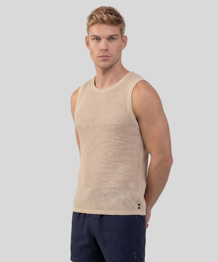 Organic Cotton Crochet Knit Tank Top: Natural