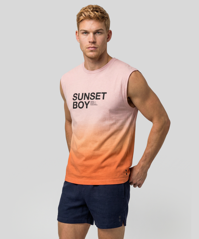 Organic Cotton Sleeveless T-Shirt "SUNSET BOY": Sunset Orange